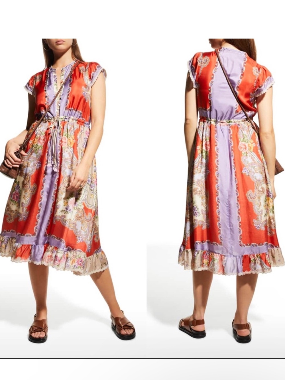 Johnny Was Medium Markel Lucy Tie Dress Silk Orange Purple Floral Boho Gypsy - Picture 5 of 11